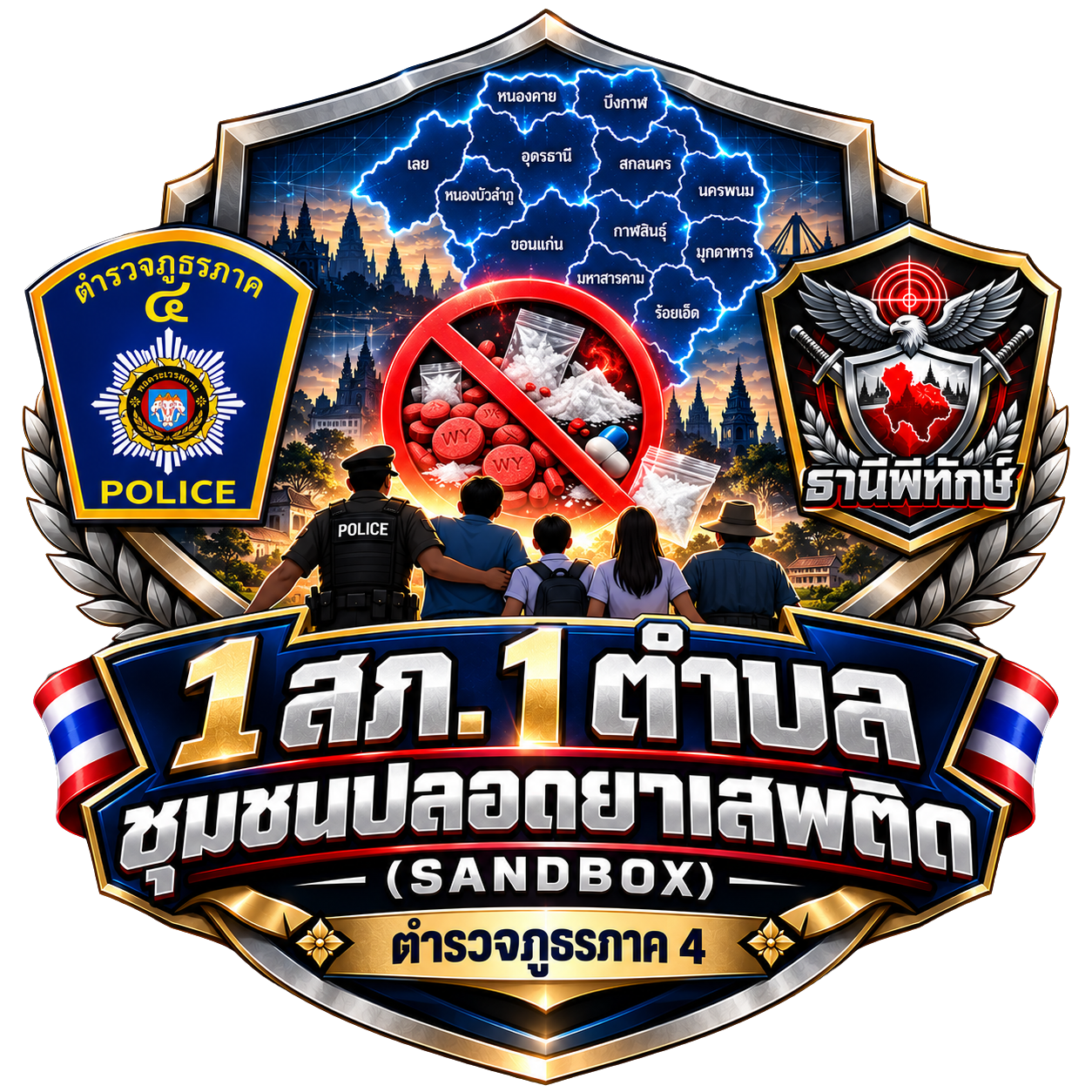 โลโก้โครงการ 1 สภ. 1 ตำบล ชุมชนปลอดยาเสพติด